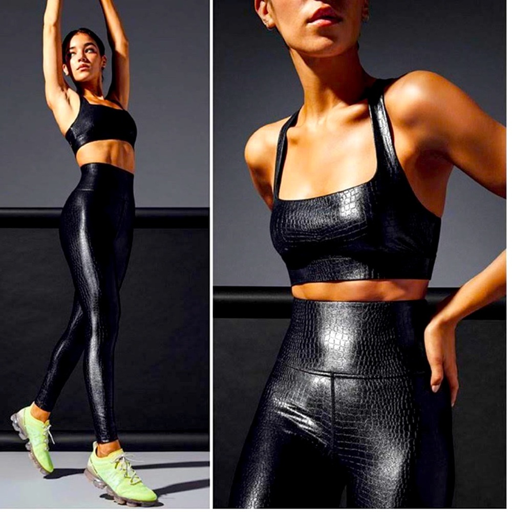 Carbon38 Takara Shine Black Crocodile leggings & spots bra.